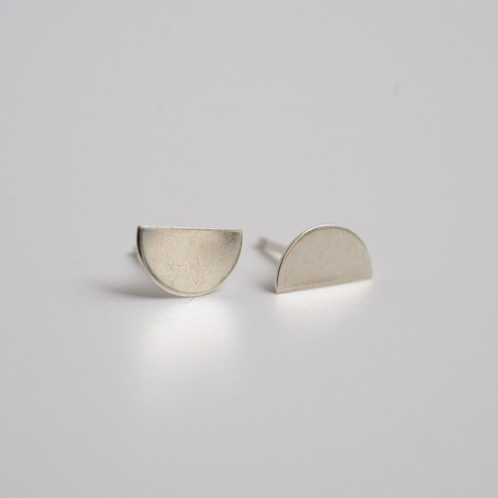Geometric Semi Circle Stud Earrings in Sterling Silver