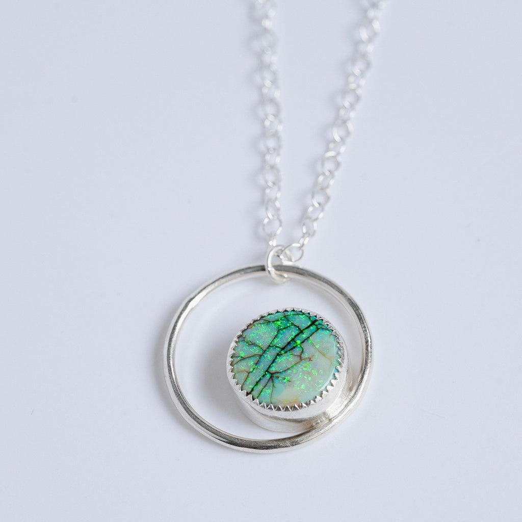 geometric opal orbit necklace in sterling silver