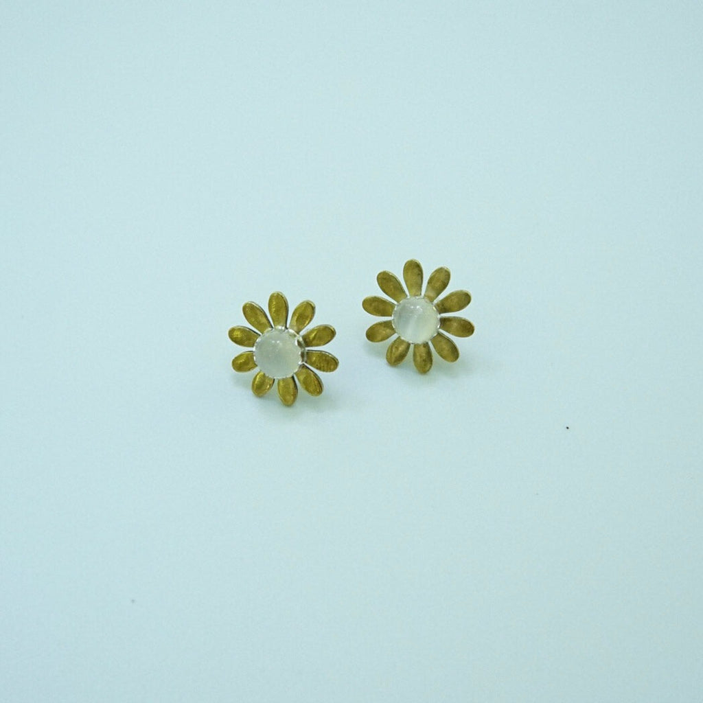 Brass Floral Earring with Gemstones - Choose your Stones