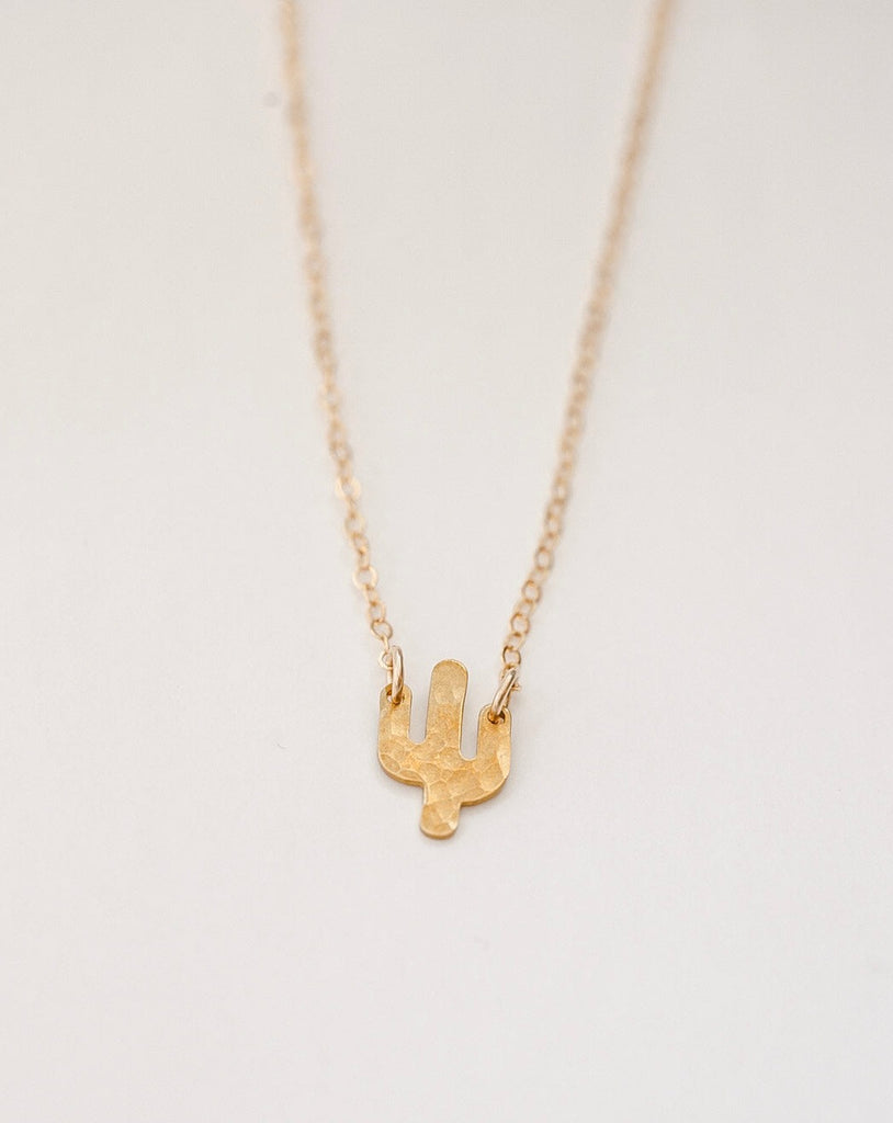 Brass Hammered Tiny Cactus Necklace