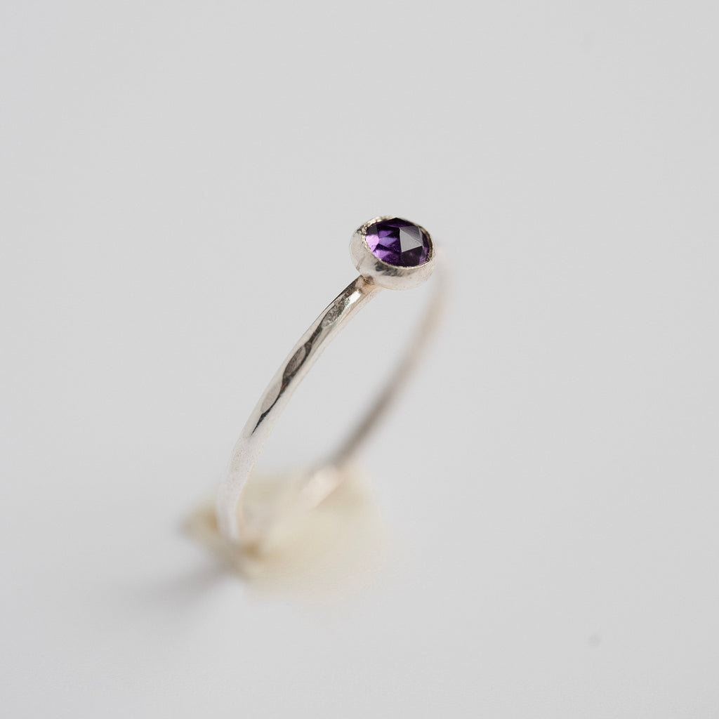 Amethyst Rose Cut Gemstone Ring in Sterling Silver