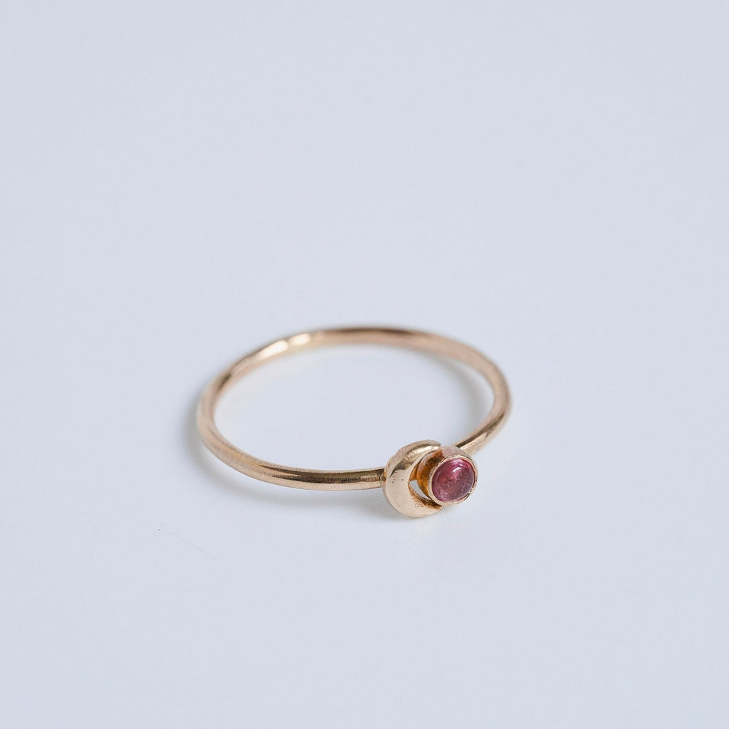 pink tourmaline and crescent moon ring