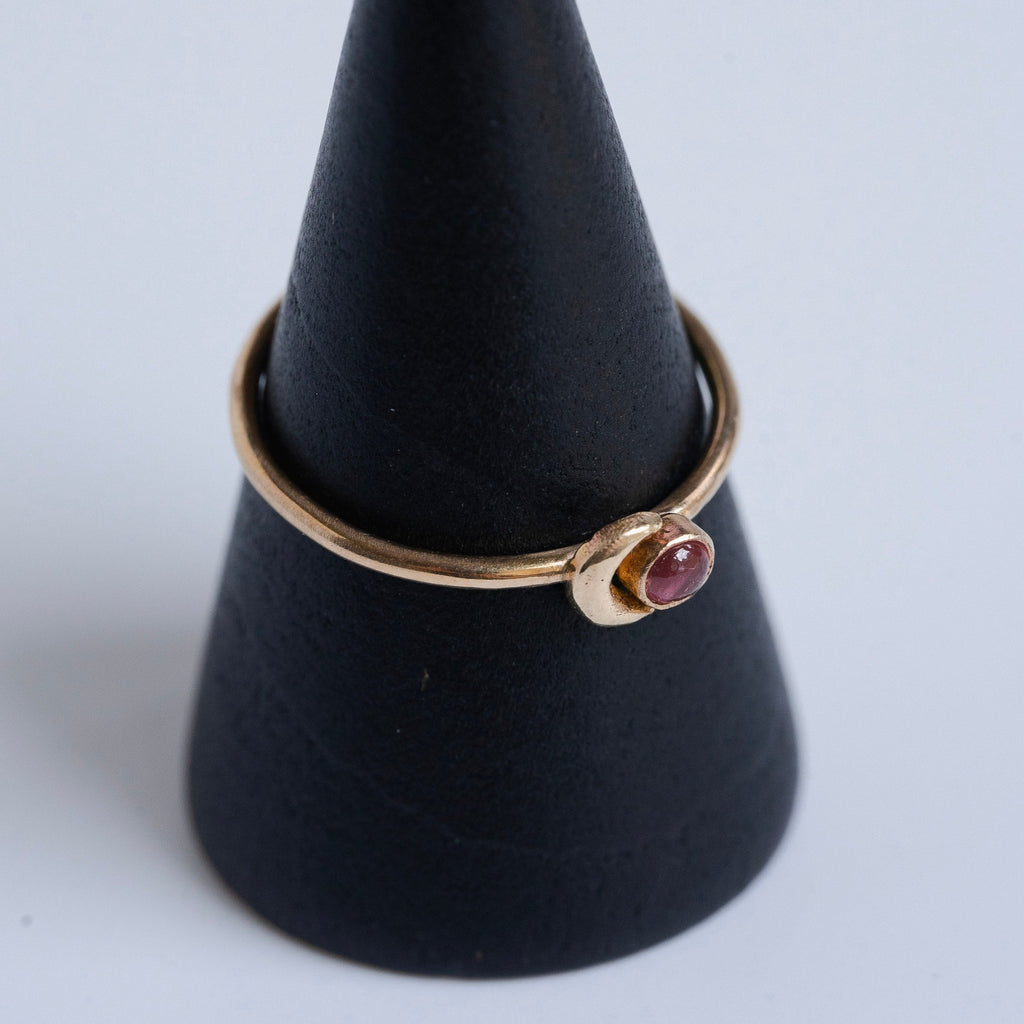 Crescent Moon and Pink Tourmaline Stacking Ring in 14 Karat Gold