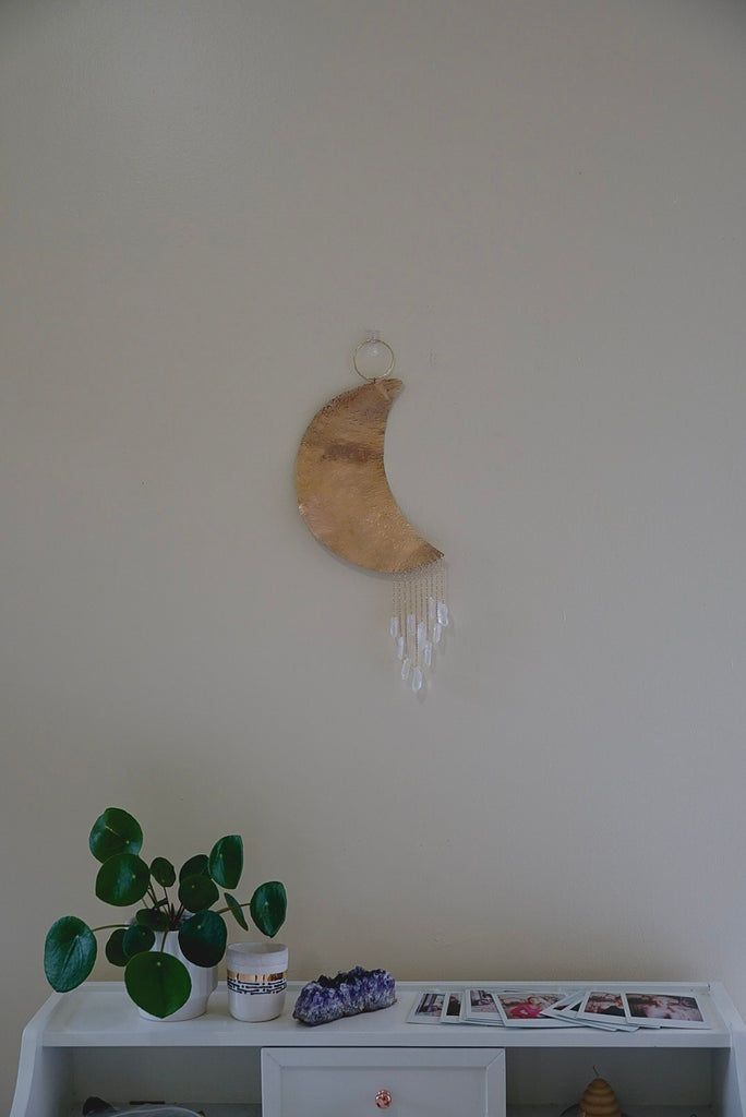 Hammered Brass and Quartz Crystal Wall Hanging - Choose Your Size