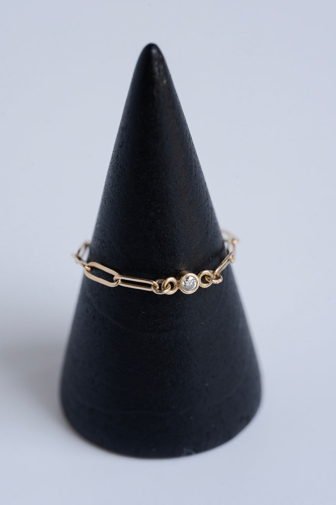 14 Karat Gold Paperclip Chain Ring with Lab Created Diamond