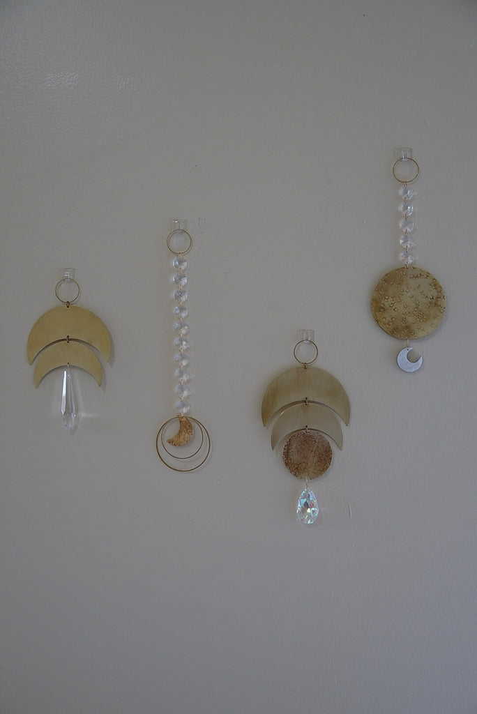 Crystal and Brass Sun catcher with Hammered Moon Drop