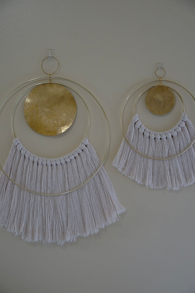 Brass Double Circle and Fiber Wall Hanging