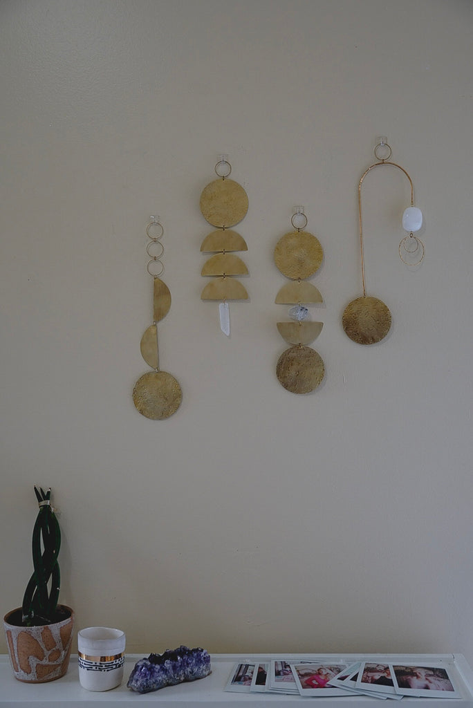 Circles in Motion Brass and Selenite  Geometric Wall Hanging