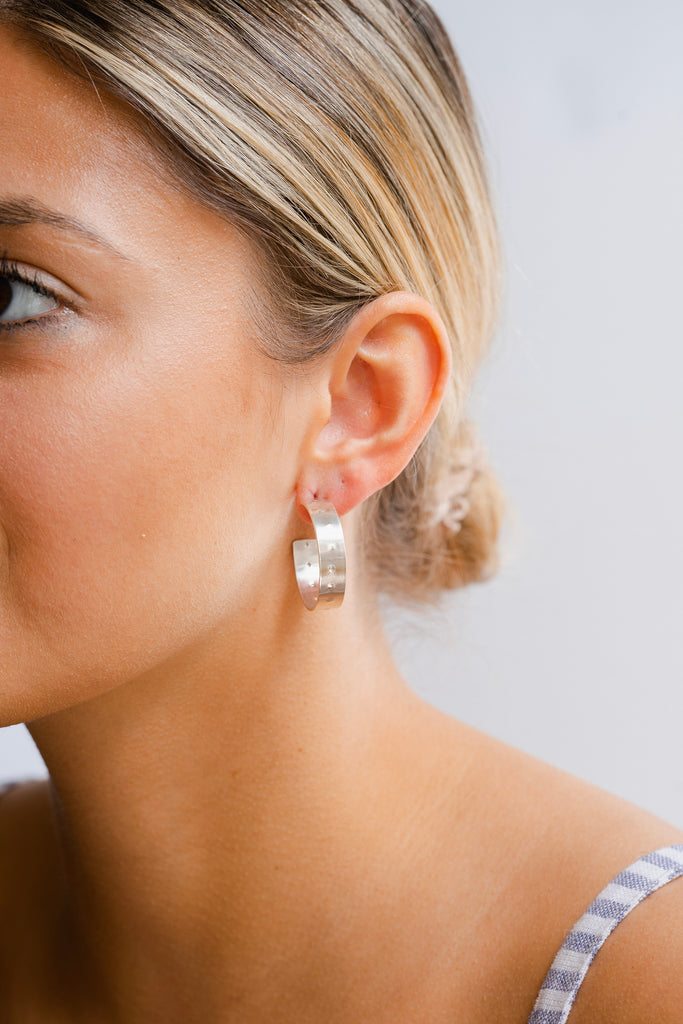 Shield Hoop Earrings in Sterling Silver
