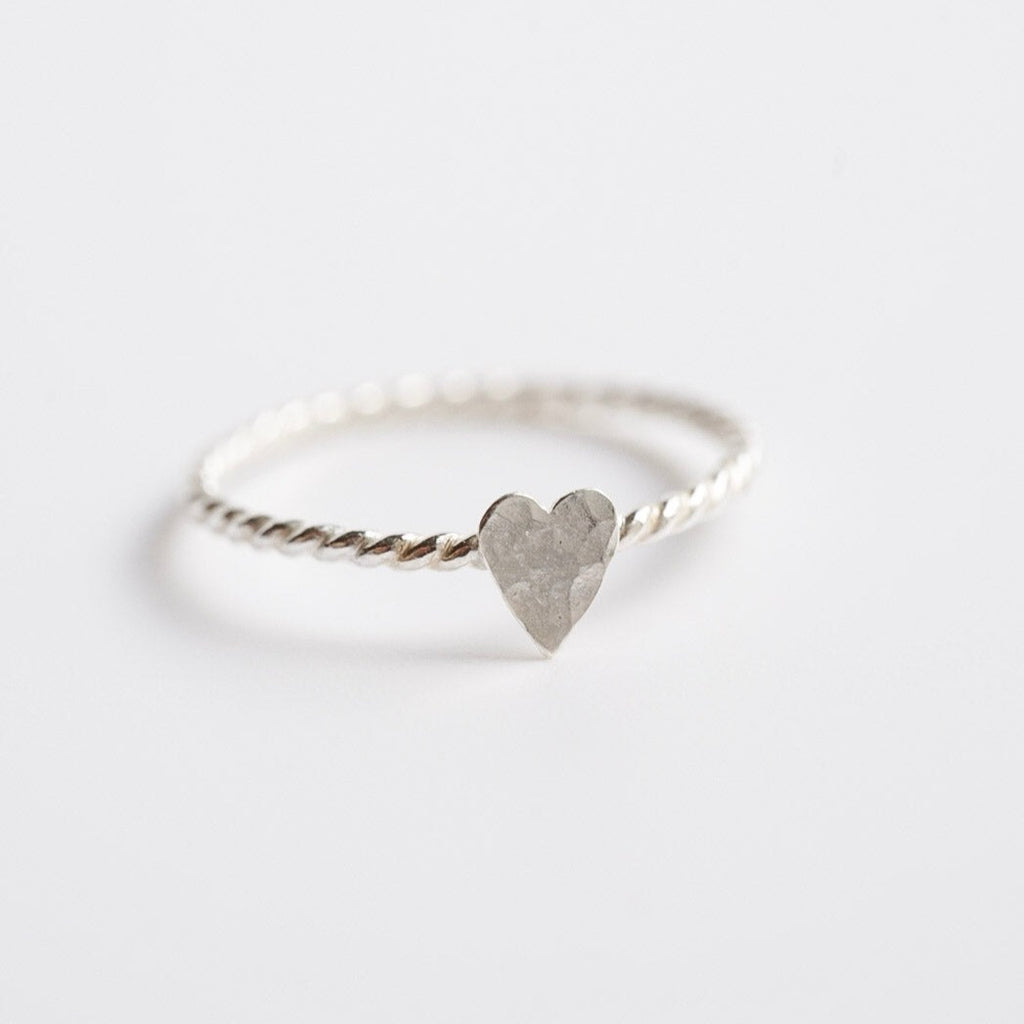Hammered Heart Stacking Ring in Sterling Silver