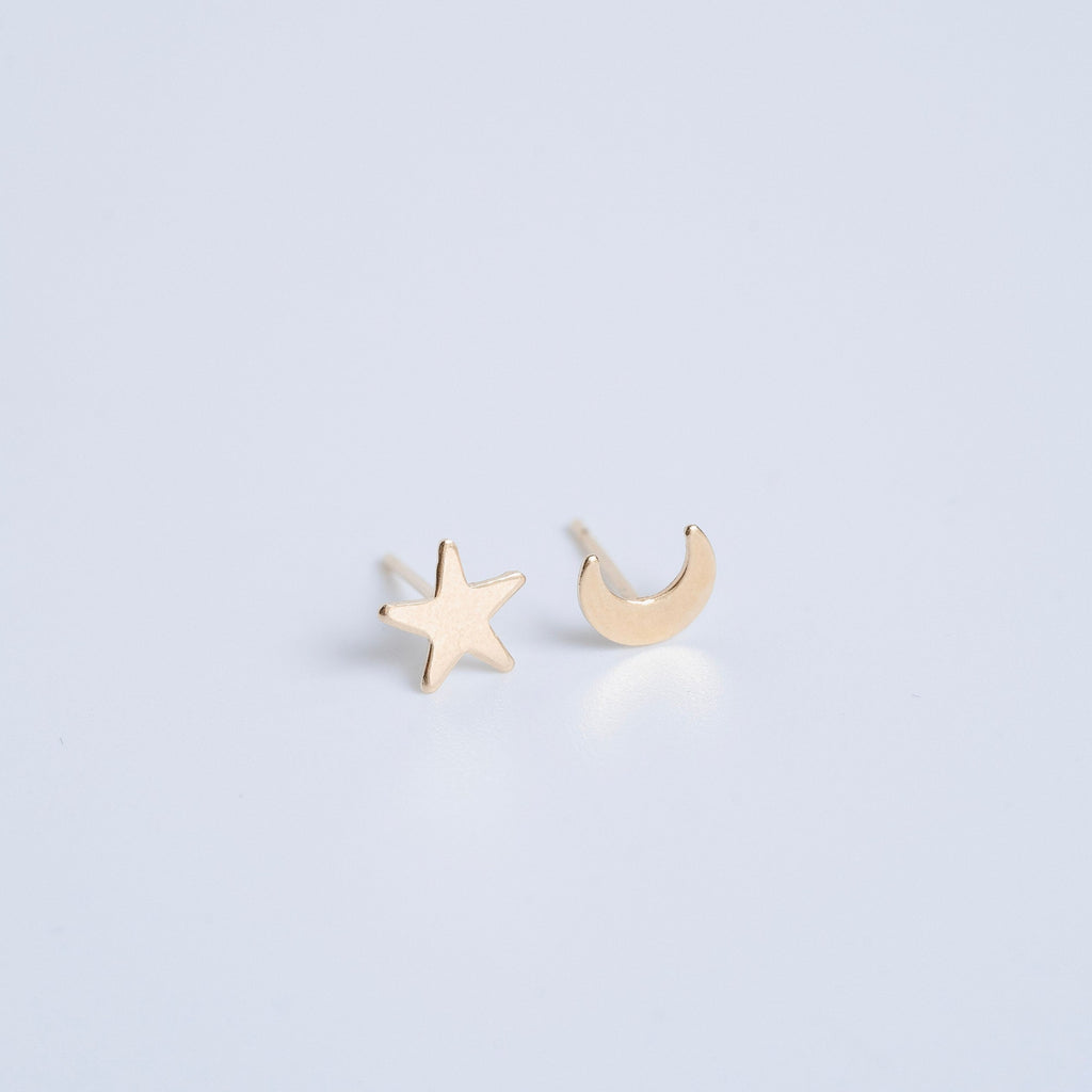 14 Karat Gold Moon/Star Celestial Stud Earrings