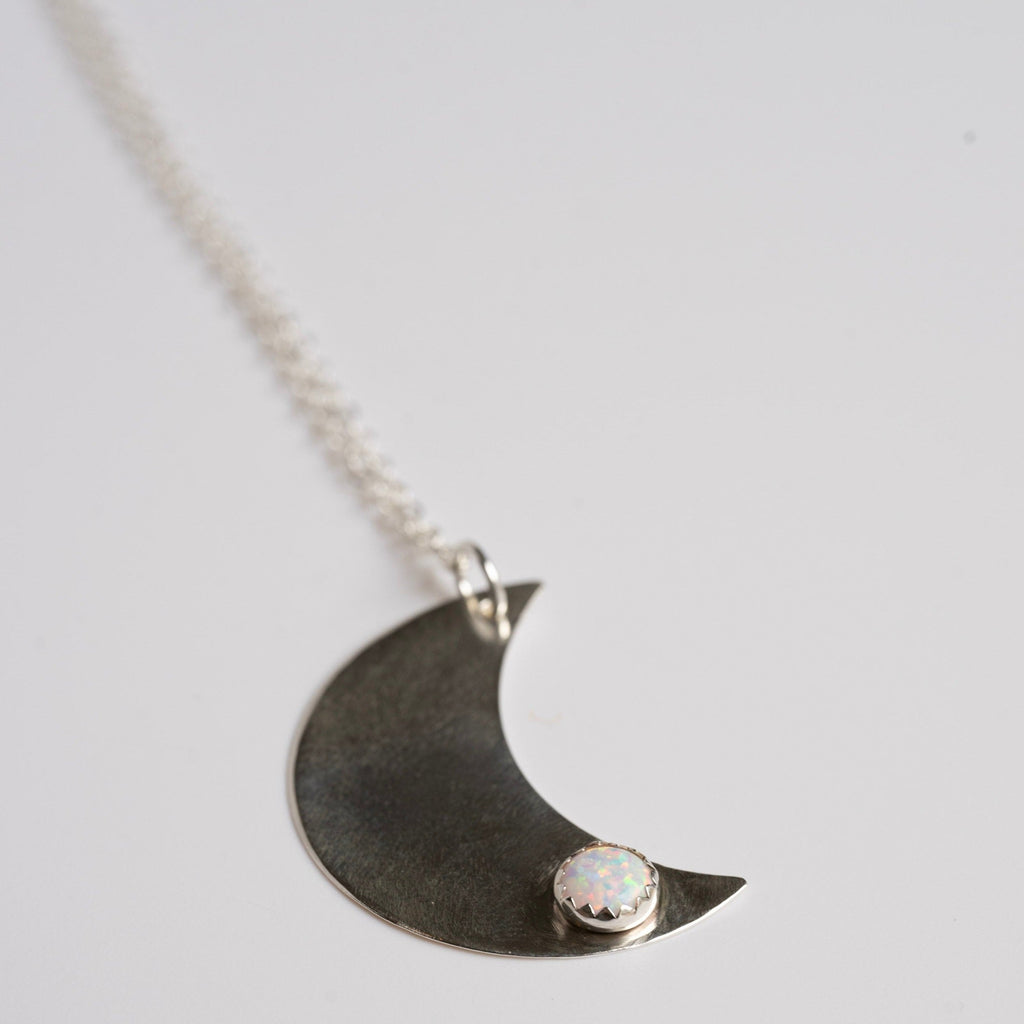 sterling silver opal moon necklace