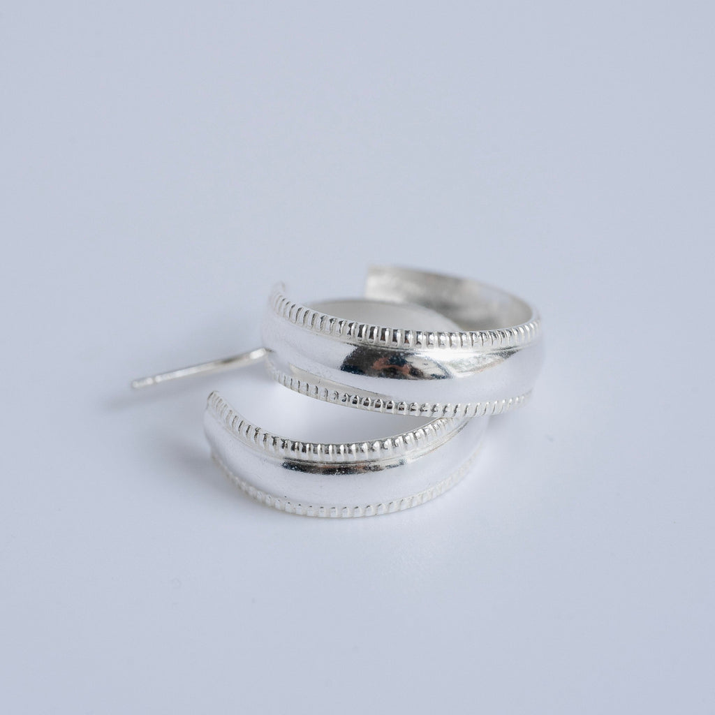 Textured Edge Hoop Earrings in Sterling Silver - Choose Size