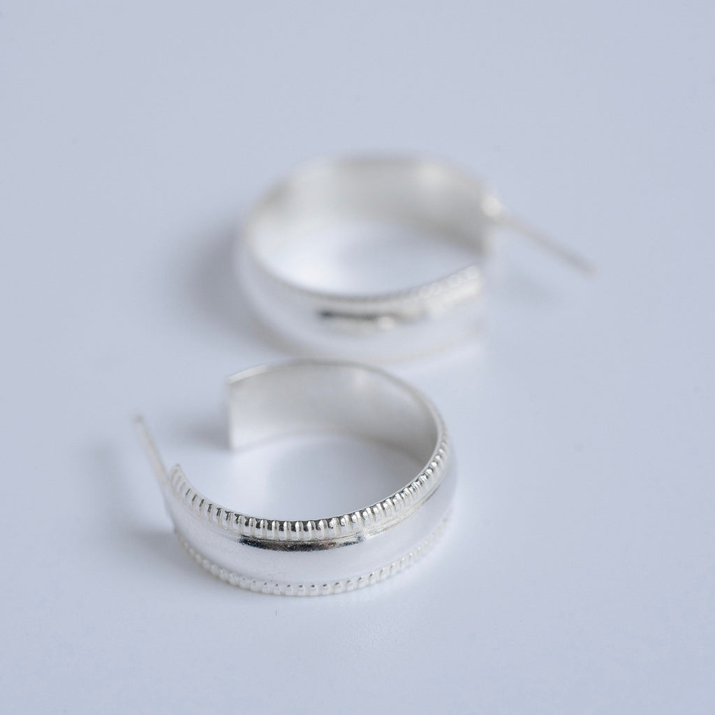 Textured Edge Hoop Earrings in Sterling Silver - Choose Size