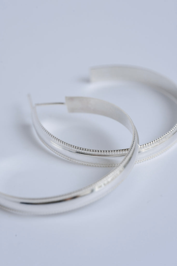 Textured Edge Hoop Earrings in Sterling Silver - Choose Size
