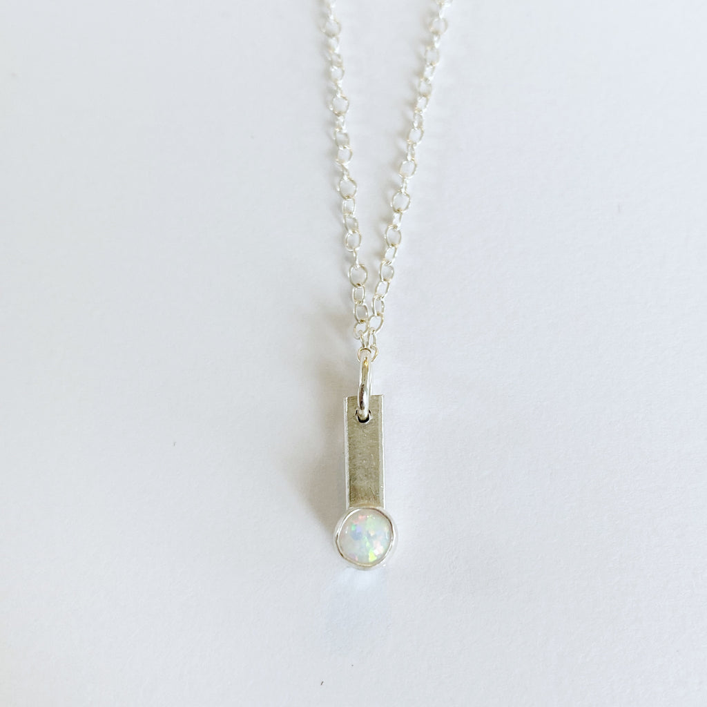 Opal and Mini Bar Necklace in Sterling Silver