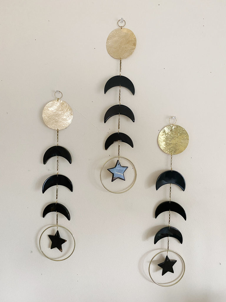 Gemstone Moon Phase and Brass Wall Hanging