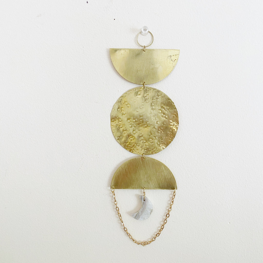 Brass Wall Hanging with Amethyst Moon and Chain Drop