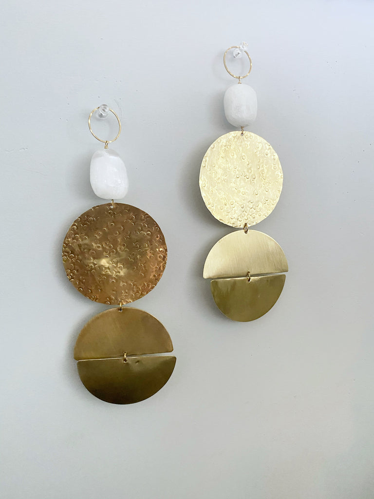 Brass and Selenite Geometric Wall Hanging