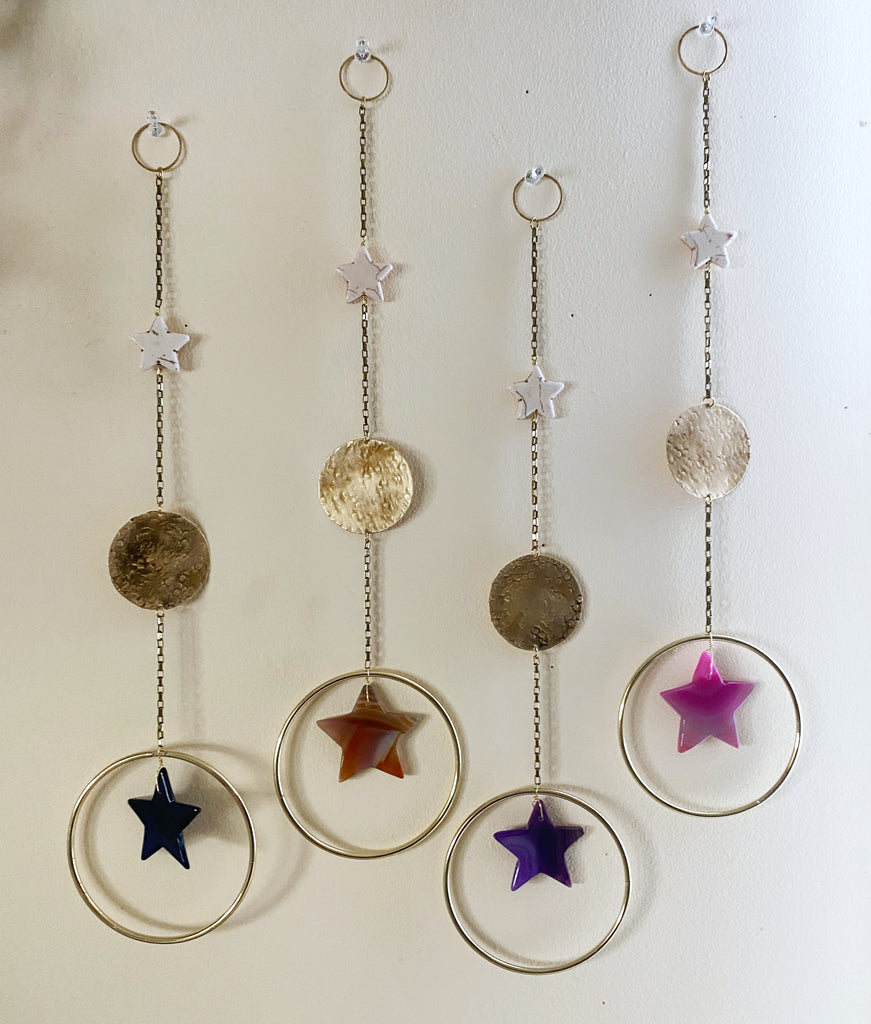 Star Celestial Gemstone and Brass Wall Hanging - Limited Edition Colors