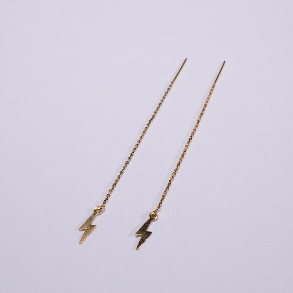14 Karat Gold Lightning Bolt Threader Earrings
