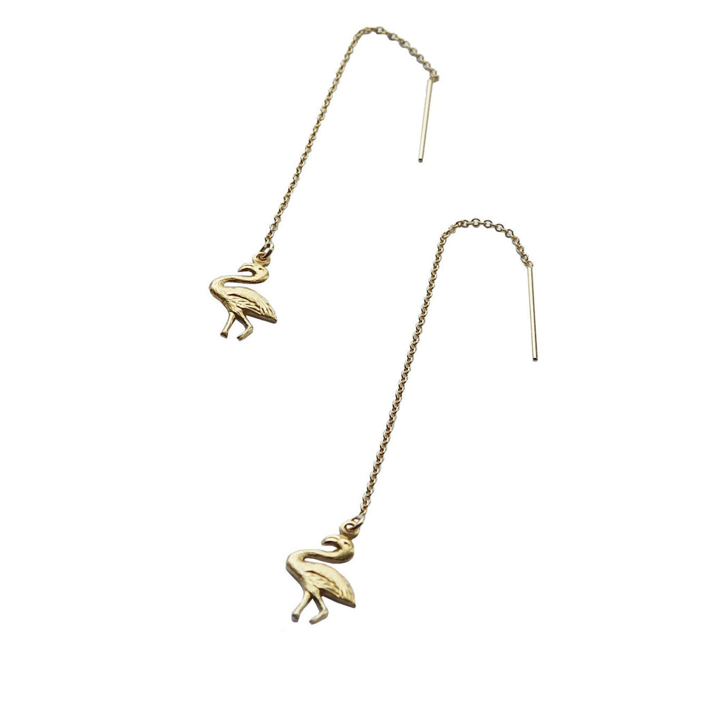 Flamingo Threader Earring - 14 Karat Gold Fill and Brass Charm