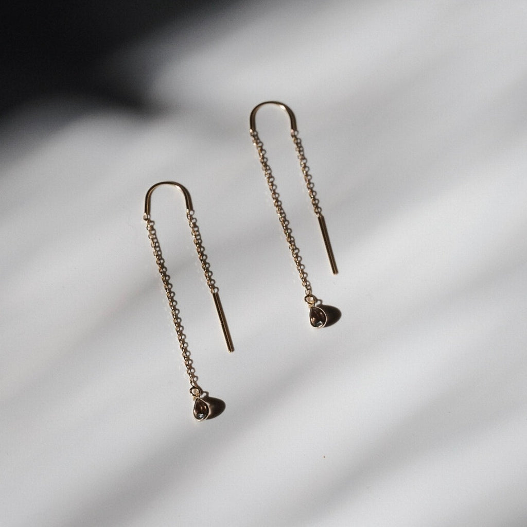 14 Karat Gold Smoky Quartz Threader Earrings