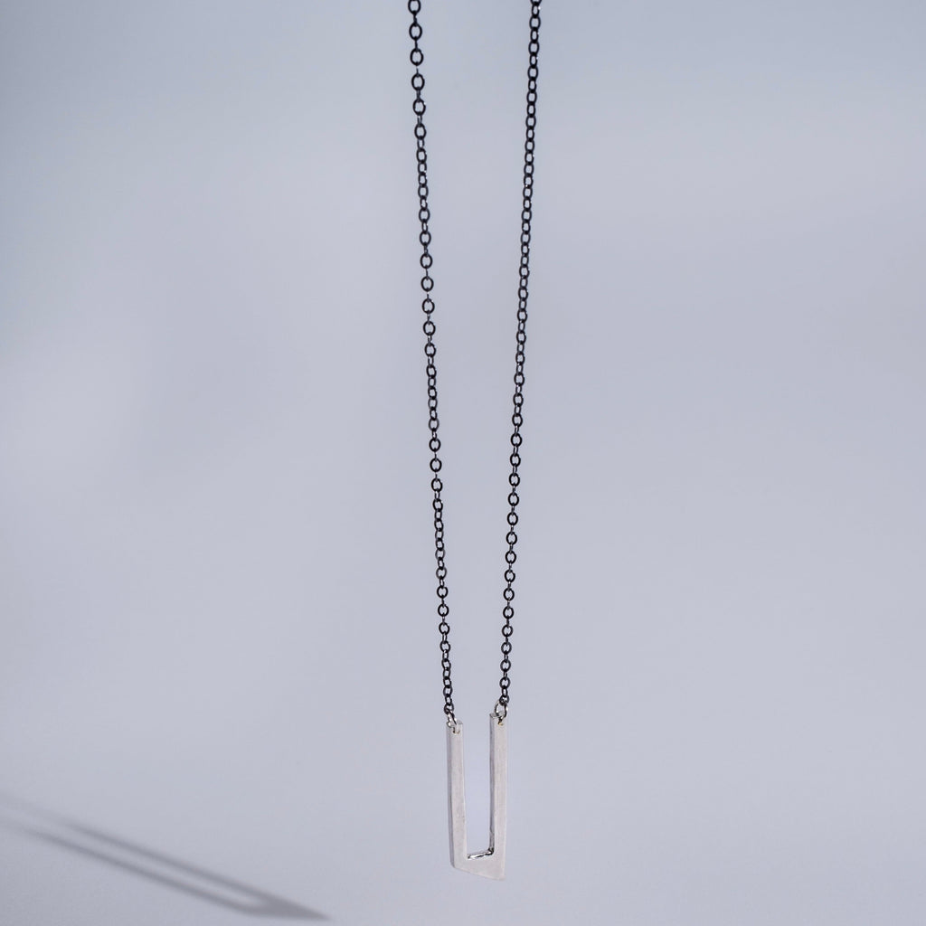 triangle parallel long layering necklace - mixed metal