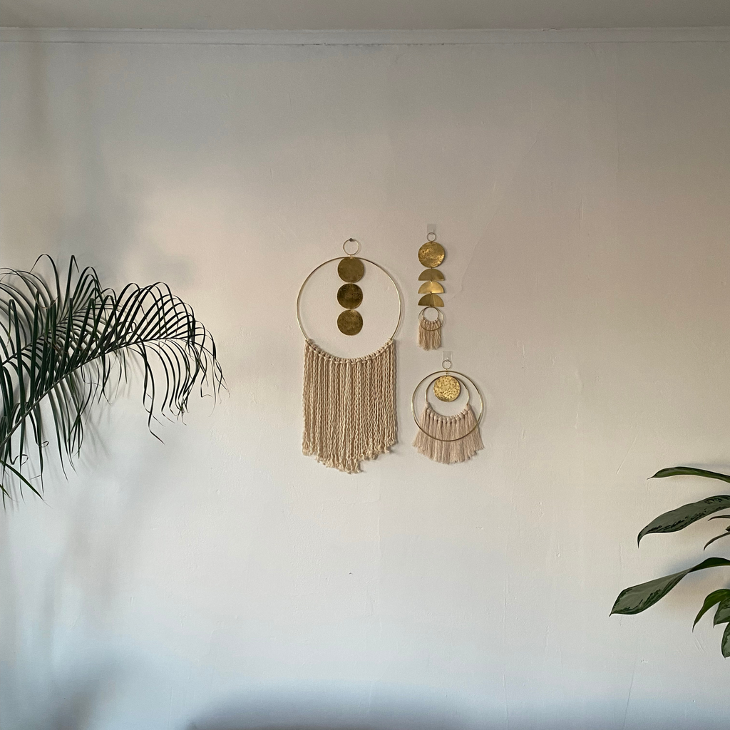 Brass and Fiber Hoop Wall Hanging - Choose Your Size and Color
