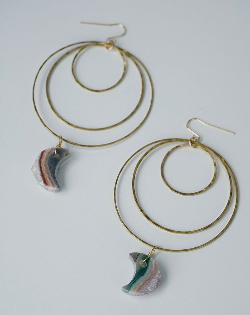 La Luna Amethyst Moon and Brass Earrings