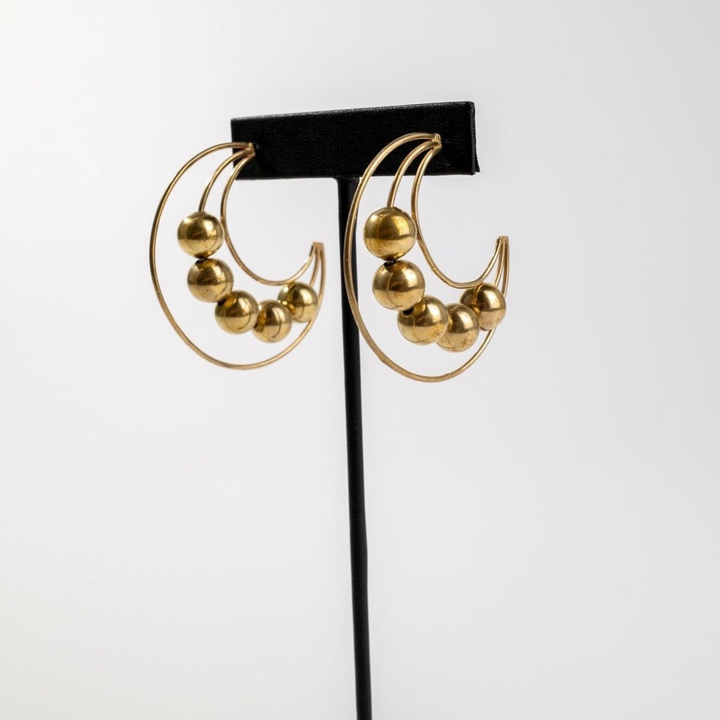 beaded hoop earrings in brass