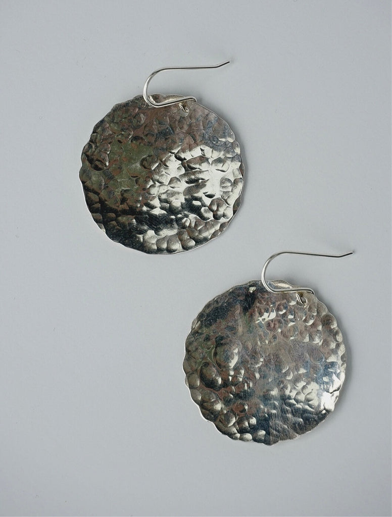 Hammered Disc Earrings in Sterling Silver
