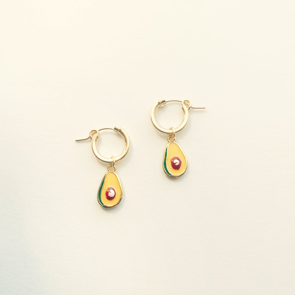 Dainty Avocado Charm Hoop Earrings in 14k Gold Fill